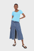 Cobalt blue V neck short sleeved knit top_4