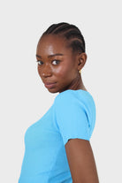 Cobalt blue V neck short sleeved knit top_7