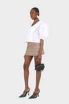 Ivory cropped short sleeved large collar top_5