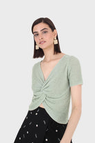 Bright green twist front knitted short sleeved top_1