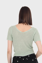 Bright green twist front knitted short sleeved top_2