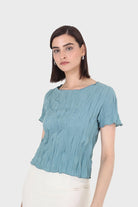 Teal wrinkled short sleeved tee_1
