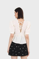 Cream eyelet puff sleeved open back blouse_2
