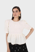 Cream eyelet puff sleeved open back blouse_7