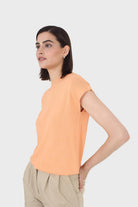 Bright orange sleeveless crewneck knitted tee_9