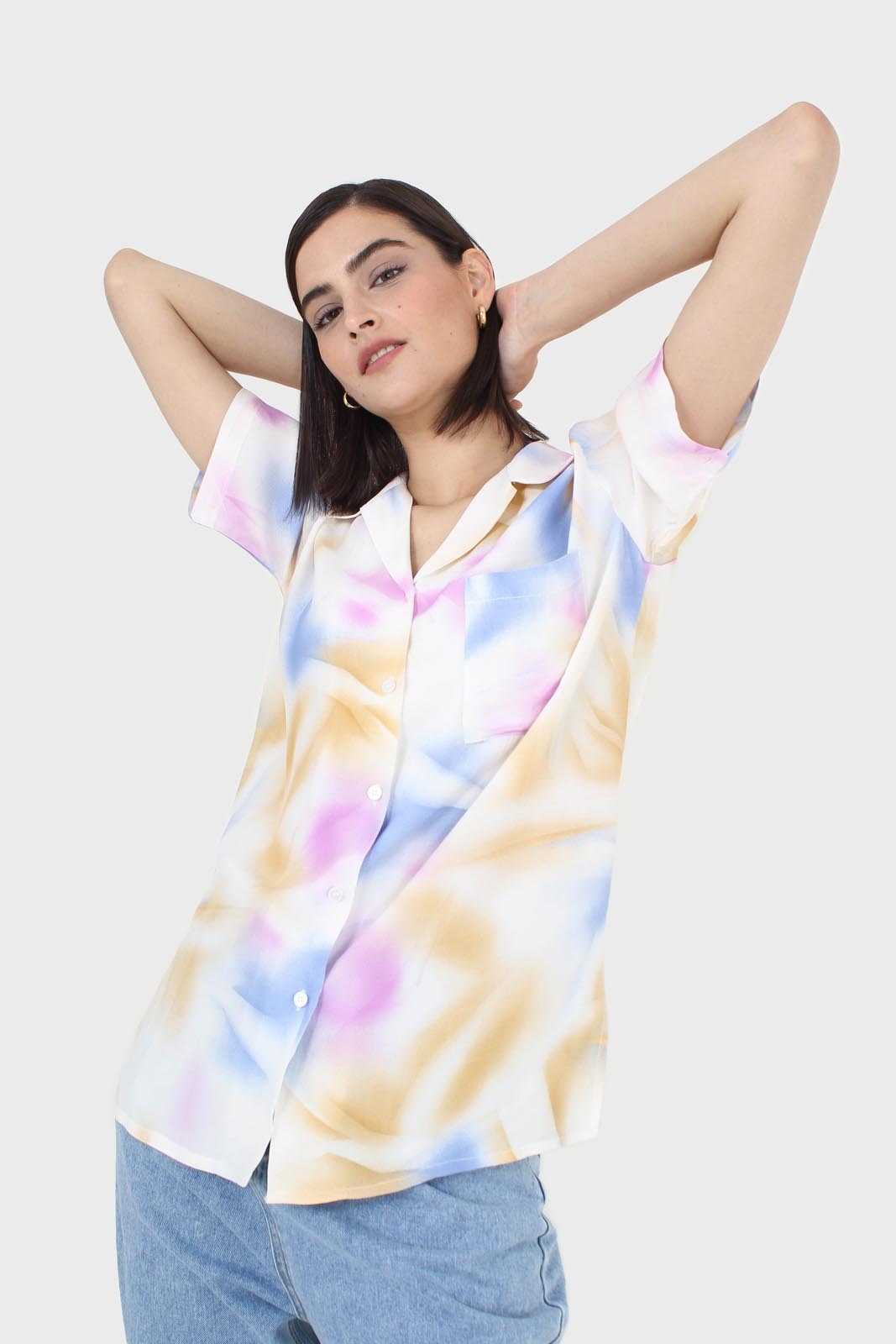 Pink blue and orange tie dye shirt_6