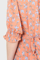 Orange floral printed ruffle dress_11