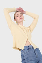 Yellow button front polo knit top_6