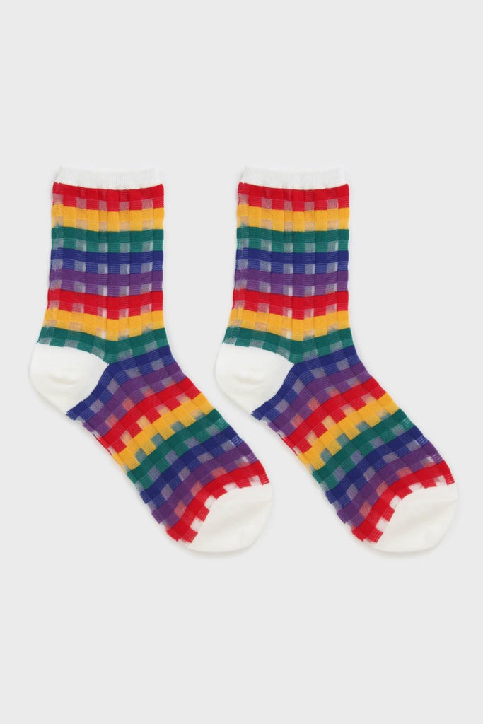 White rainbow grid check sheer socks_3
