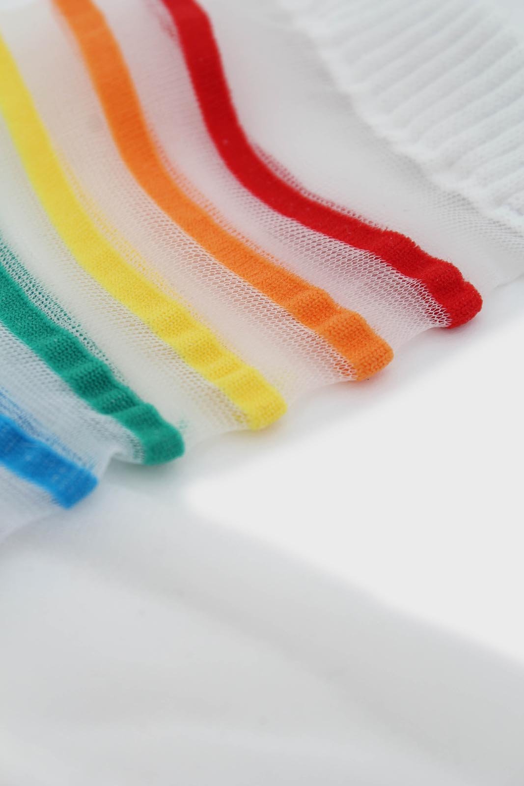 White rainbow ankle striped sheer socks