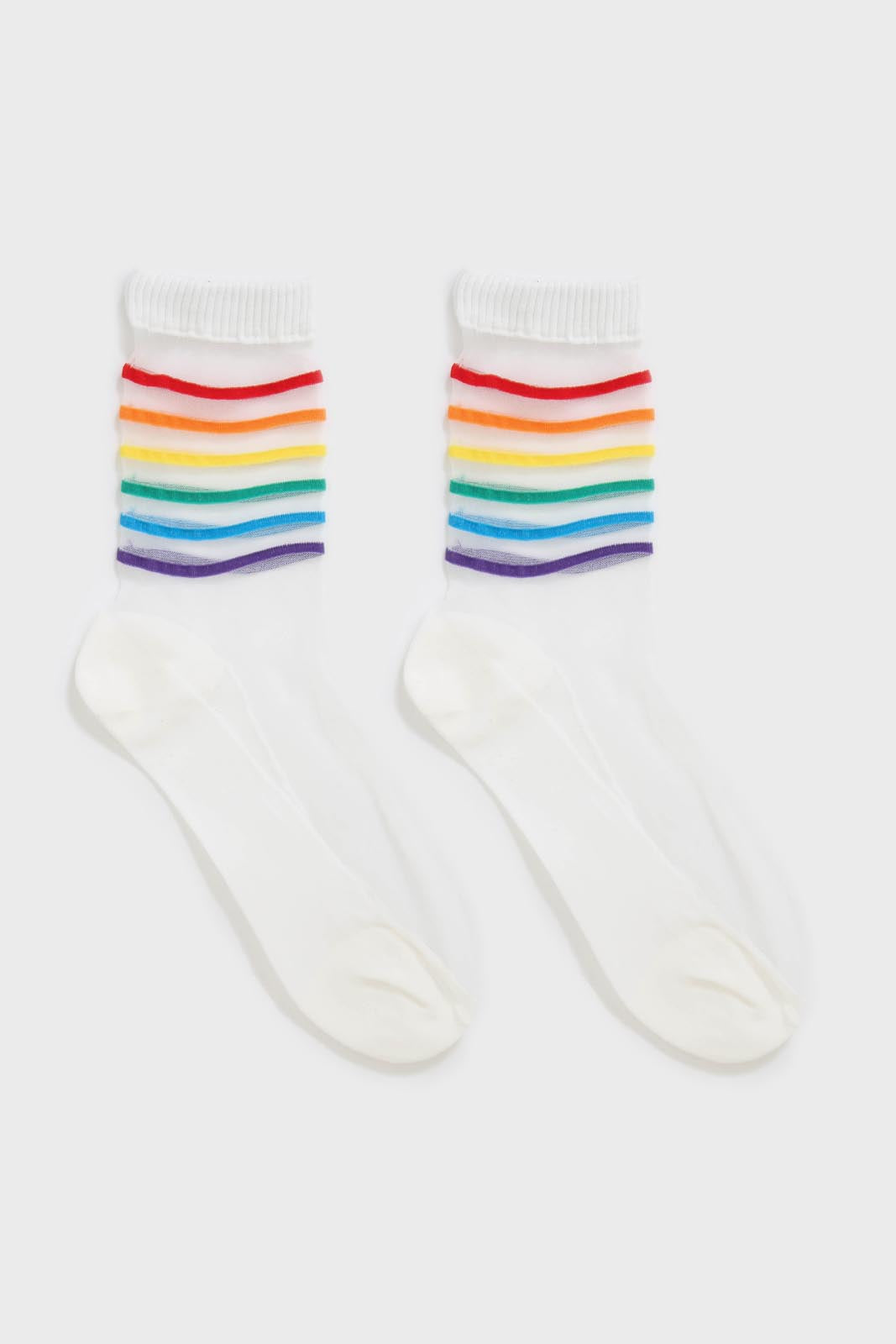 White rainbow ankle striped sheer socks