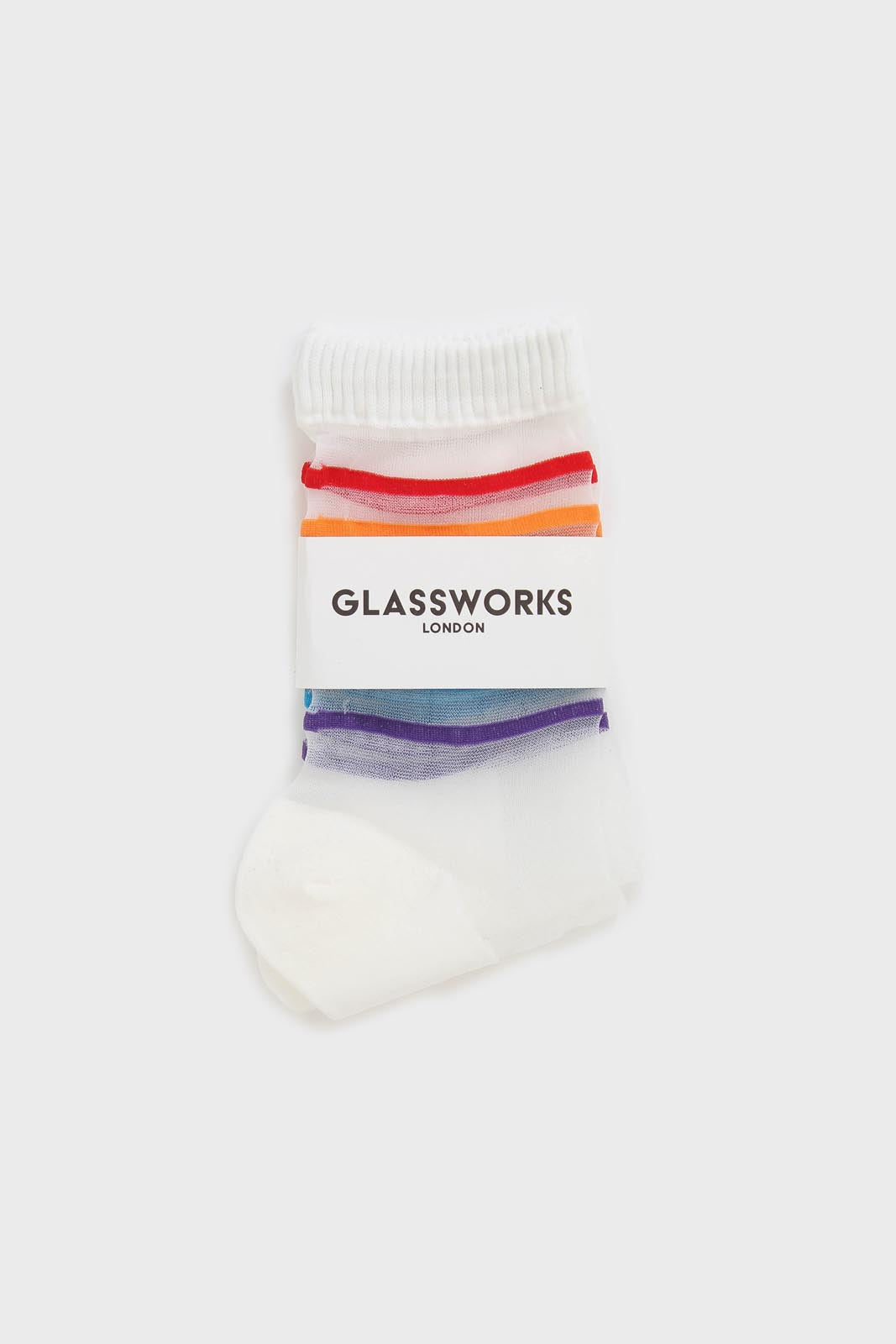 White rainbow ankle striped sheer socks