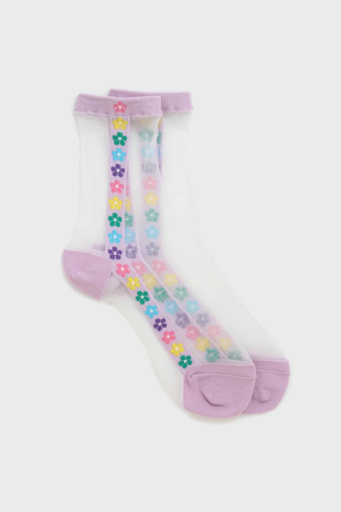 Lilac pastel daisy strip sheer socks_1