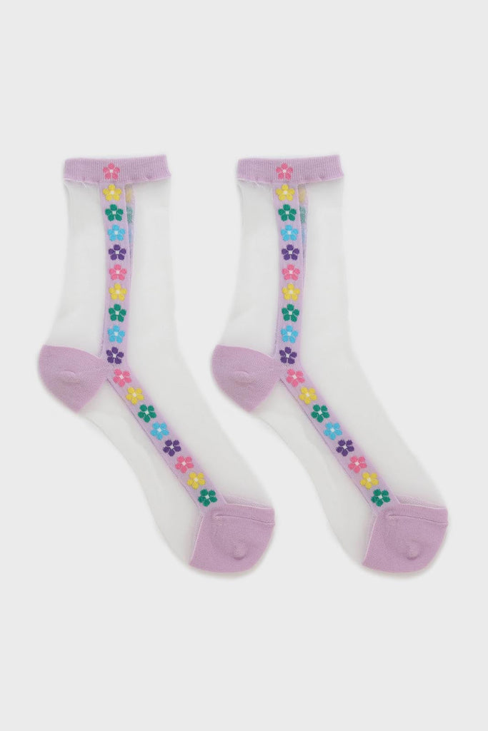 Lilac pastel daisy strip sheer socks_3