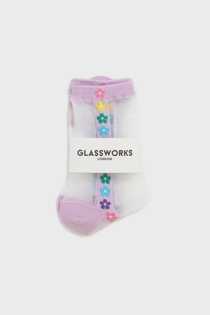 Lilac pastel daisy strip sheer socks_4