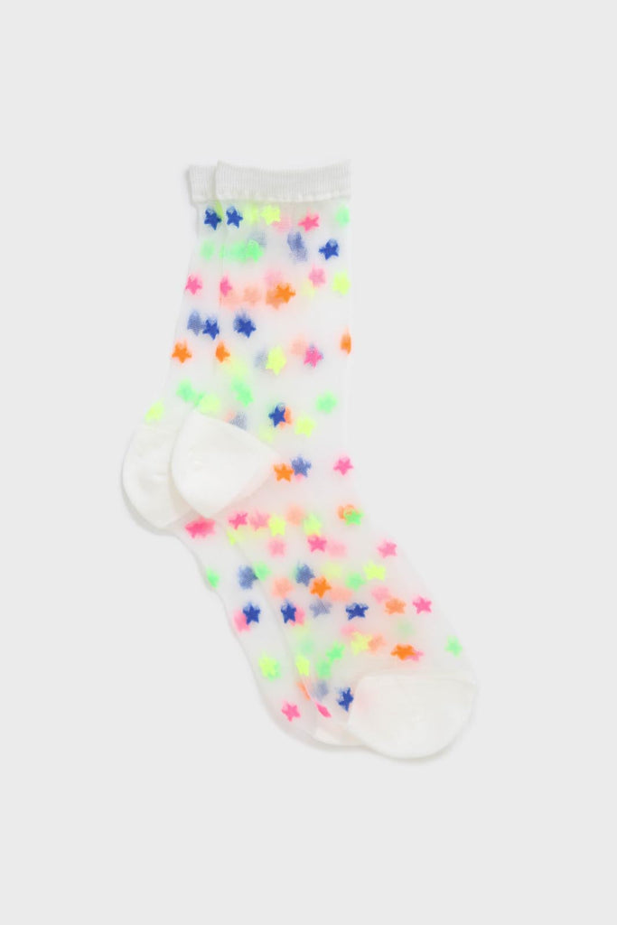 White multicolour star sheer socks_1