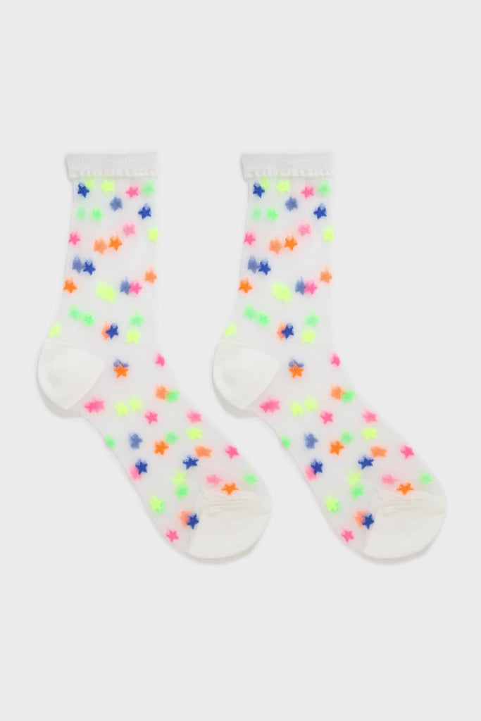 White multicolour star sheer socks_3