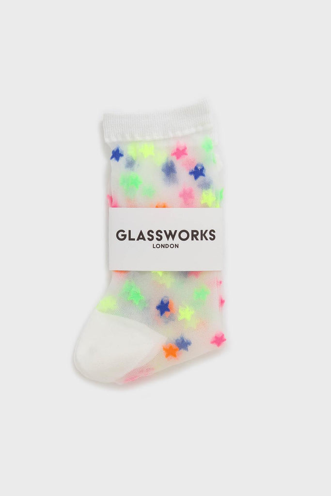 White multicolour star sheer socks_4