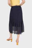 Navy and white polka dot silky micro pleat maxi skirt_3