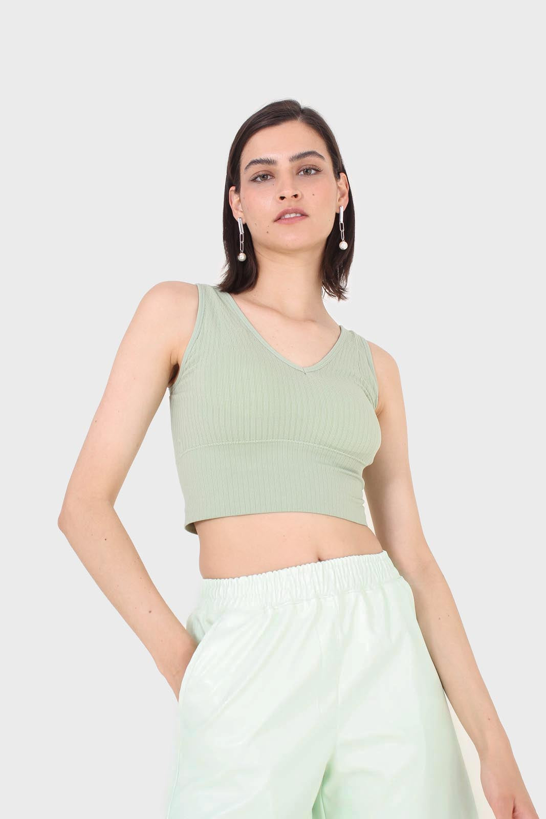 Mint green vegan leather shorts_3