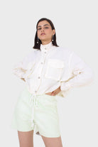 Mint green vegan leather shorts_10