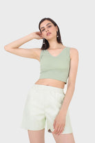 Mint green vegan leather shorts_5