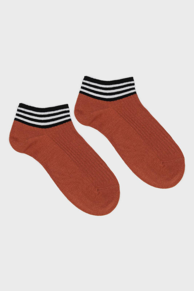 Brick orange and black striped ankle socks_3