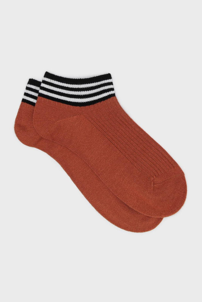 Brick orange and black striped ankle socks_1