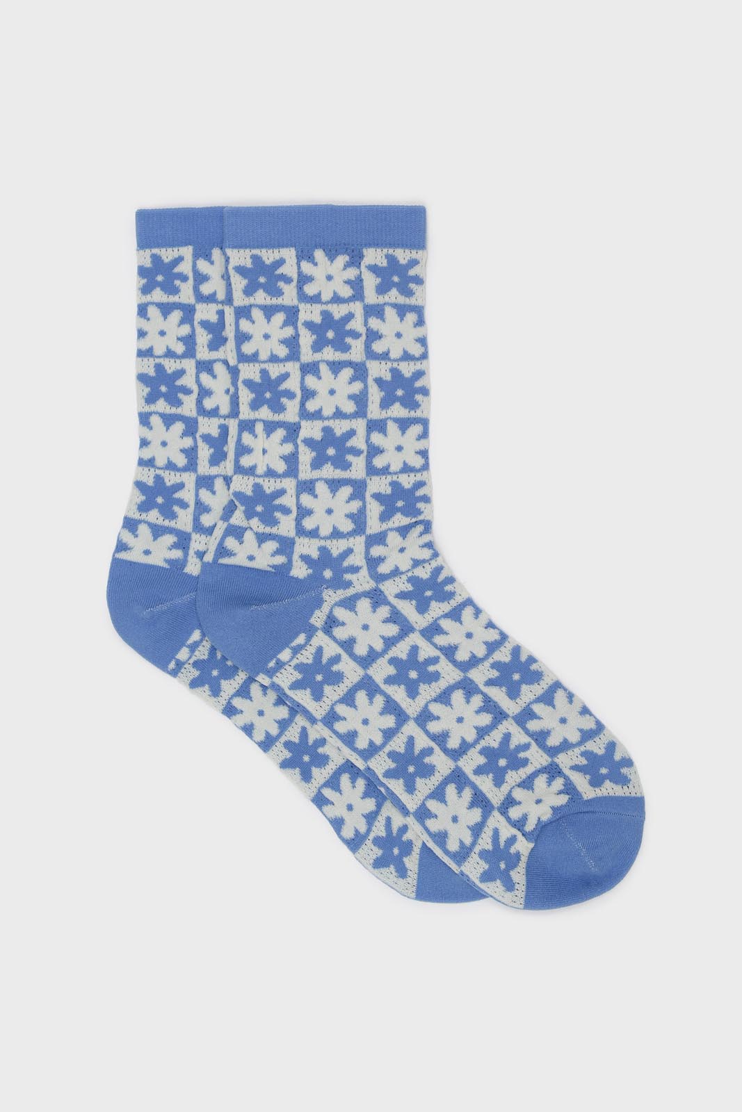 Blue and white daisy checked socks_1