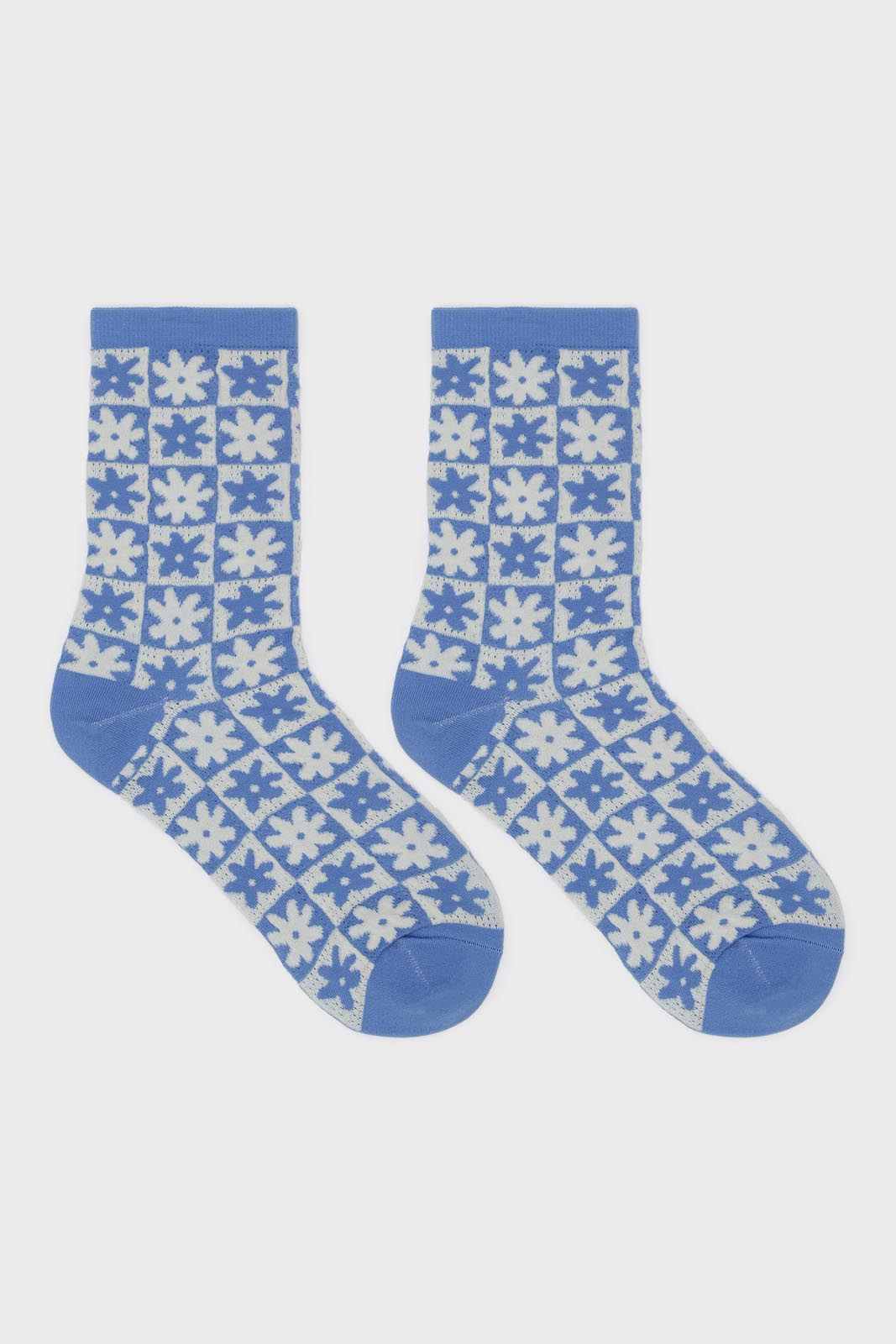 Blue and white daisy checked socks_3