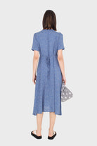 Bright blue and white polka dot button front dress_2