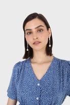 Bright blue and white polka dot button front dress_6