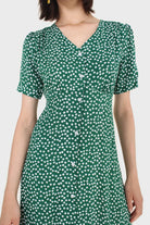 Green and white floral button front dress_9