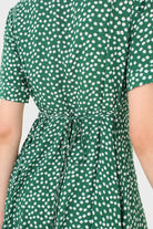 Green and white floral button front dress_10