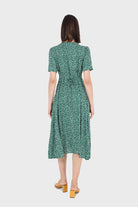 Green and white floral button front dress_2