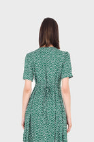 Green and white floral button front dress_5