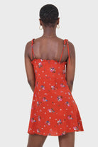 Red floral tie strap mini dress_4
