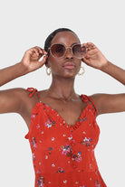 Red floral tie strap mini dress_7