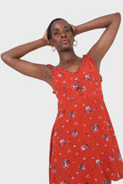 Red floral tie strap mini dress_8