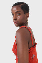 Red floral tie strap mini dress_5