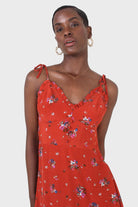 Red floral tie strap mini dress_9