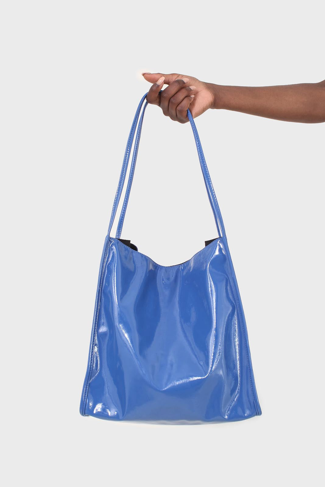 Bright blue high shine PVC tote bag