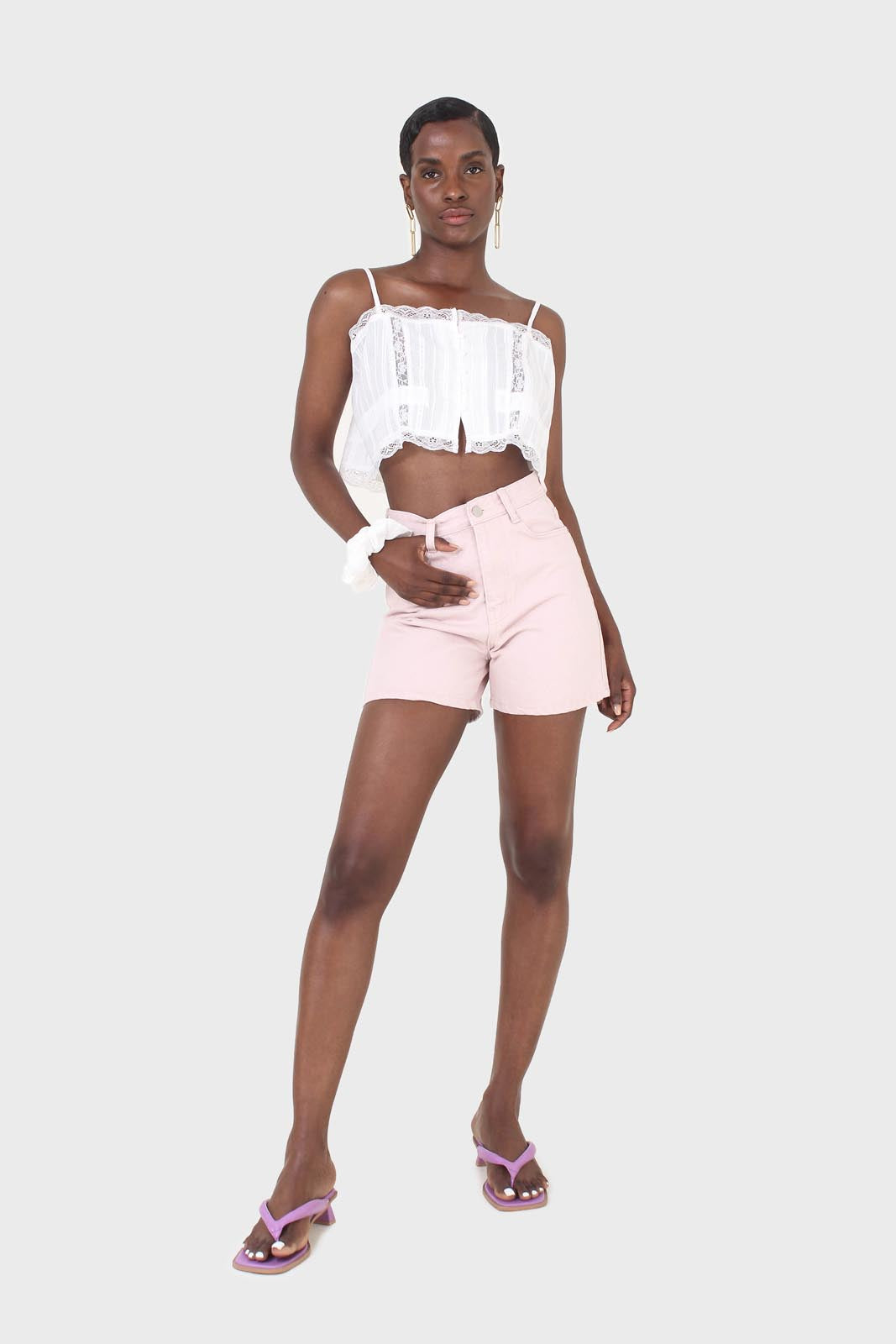 Pale pink denim shorts_8