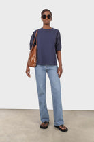 Navy contrast puff sleeve tee_2