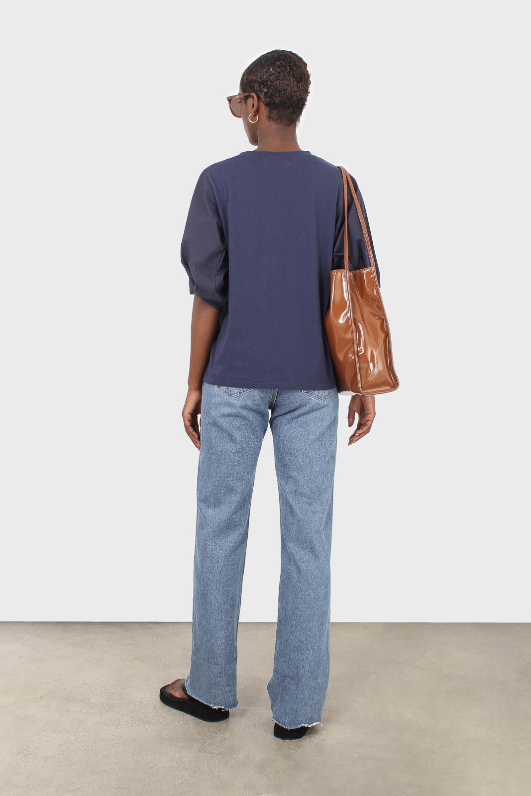 Navy contrast puff sleeve tee_6