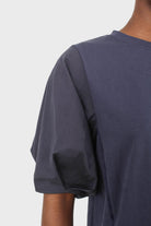 Navy contrast puff sleeve tee_4