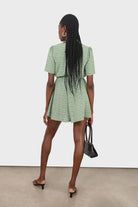 Green and white floral print tie waist romper_2