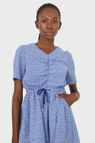 Cornflower blue and white floral print tie waist romper_4