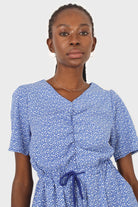 Cornflower blue and white floral print tie waist romper_6