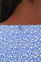 Cornflower blue and white floral print tie waist romper_7